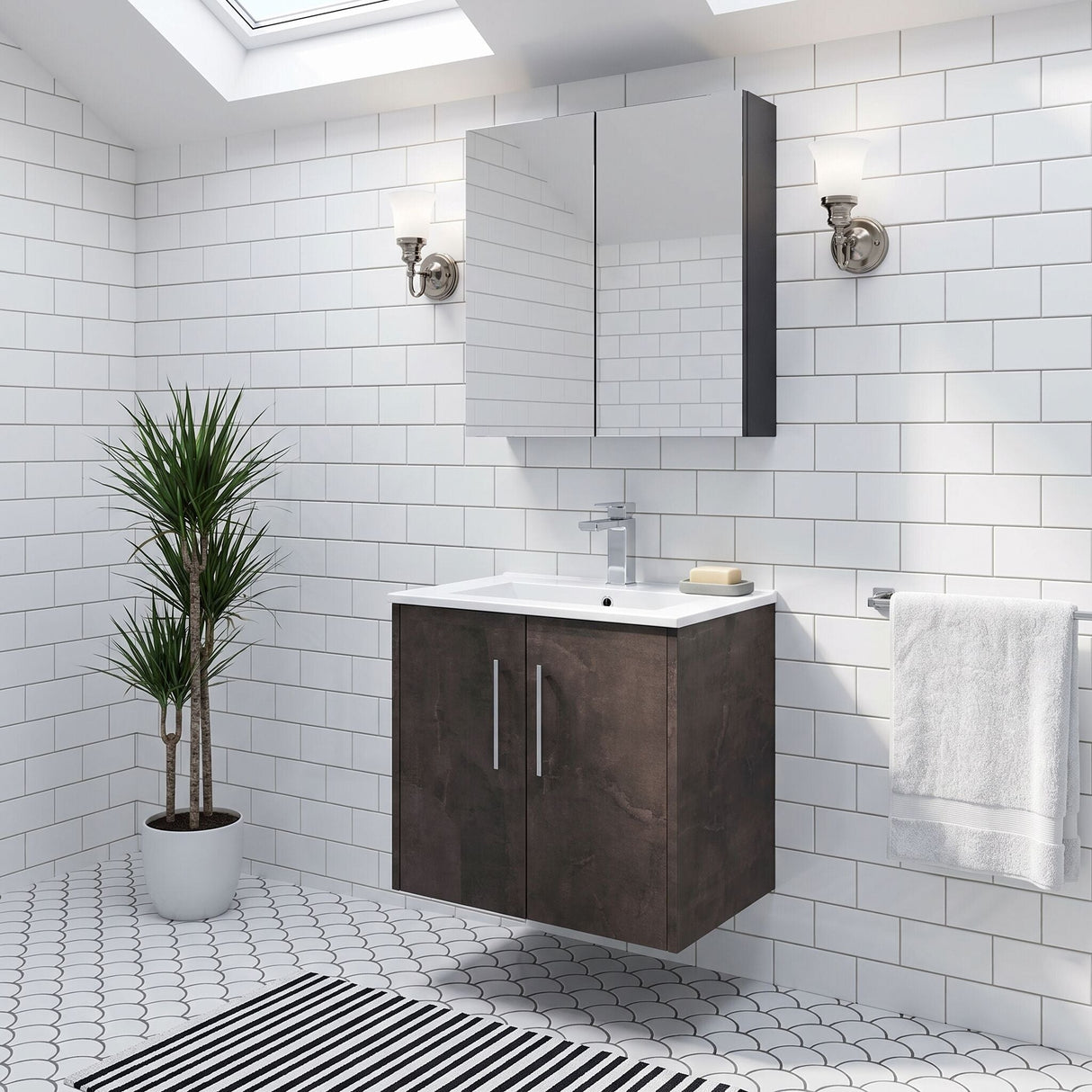 [BFPF2623B] Winshill Contemporary 2 Door Wall Hung Vanity Unit with Minimalist Basin - Choice of Size and Colour