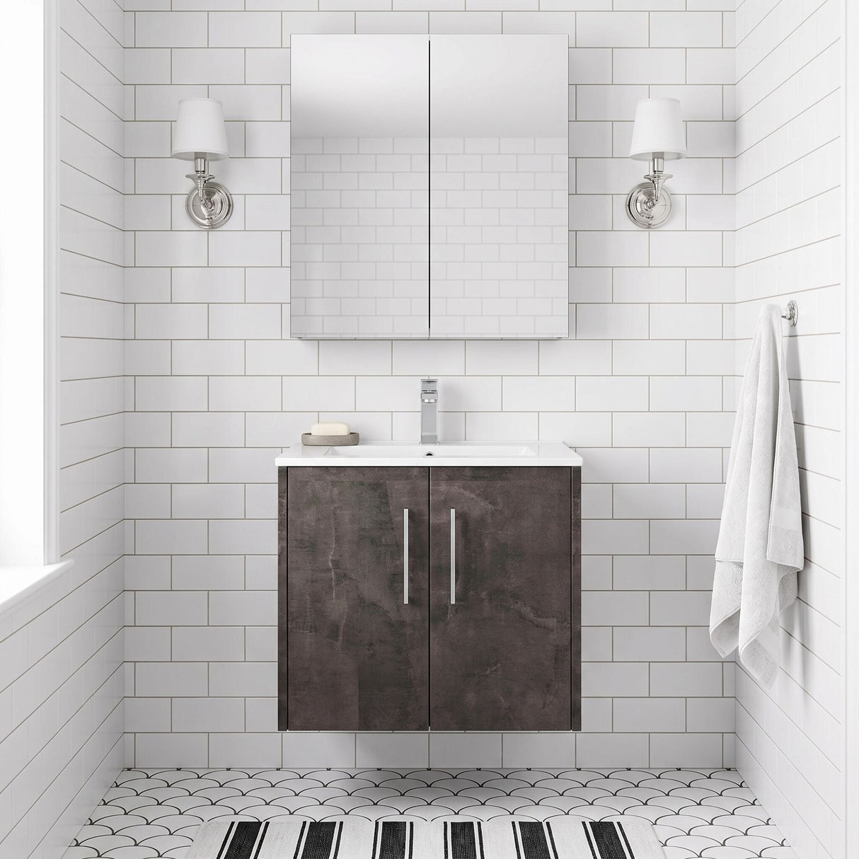 [BFPF2623B] Winshill Contemporary 2 Door Wall Hung Vanity Unit with Minimalist Basin - Choice of Size and Colour - Silo