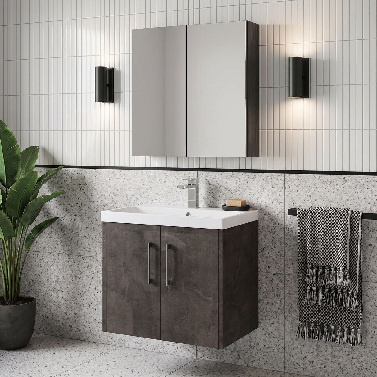 [BFPF2623D] Winshill Contemporary 2 Door Wall Hung Vanity Unit with Thin Edge Basin - Choice of Size and Colour
