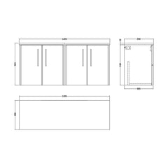 [BFPF2623LBG2] Winshill Contemporary Wall Hung Vanity Unit with Bellato Grey Laminate Worktop - Choice of Colour - Technical Drawing