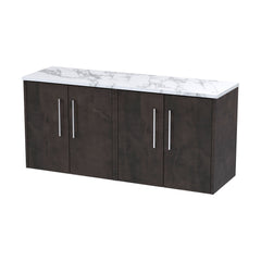 [BFPF2623LCM2] Winshill Contemporary 2 Door Wall Hung Vanity Unit with Carrera Marble Laminate Worktop - Choice of Colour - Cutout