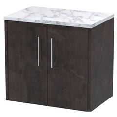 [BFPF2623LCM] Winshill Contemporary 2 Door Wall Hung Vanity Unit with Carrera Marble Laminate Worktop - Choice of Colour - Cutout