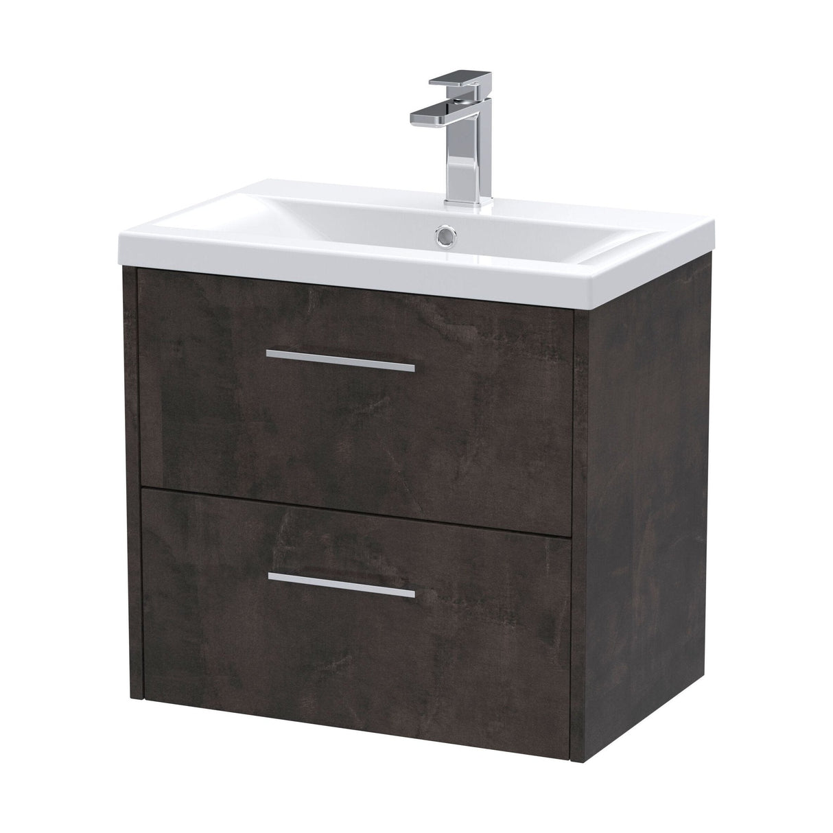 [BFPF2624A] Winshill Contemporary 2 Drawer Wall Hung Vanity Unit with Mid-Edge Basin - Choice of Size and Colour - Cutout