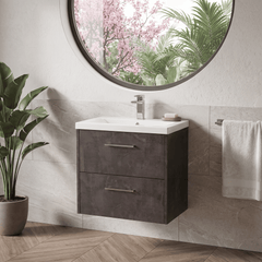 [BFPF2624A] Winshill Contemporary 2 Drawer Wall Hung Vanity Unit with Mid-Edge Basin - Choice of Size and Colour
