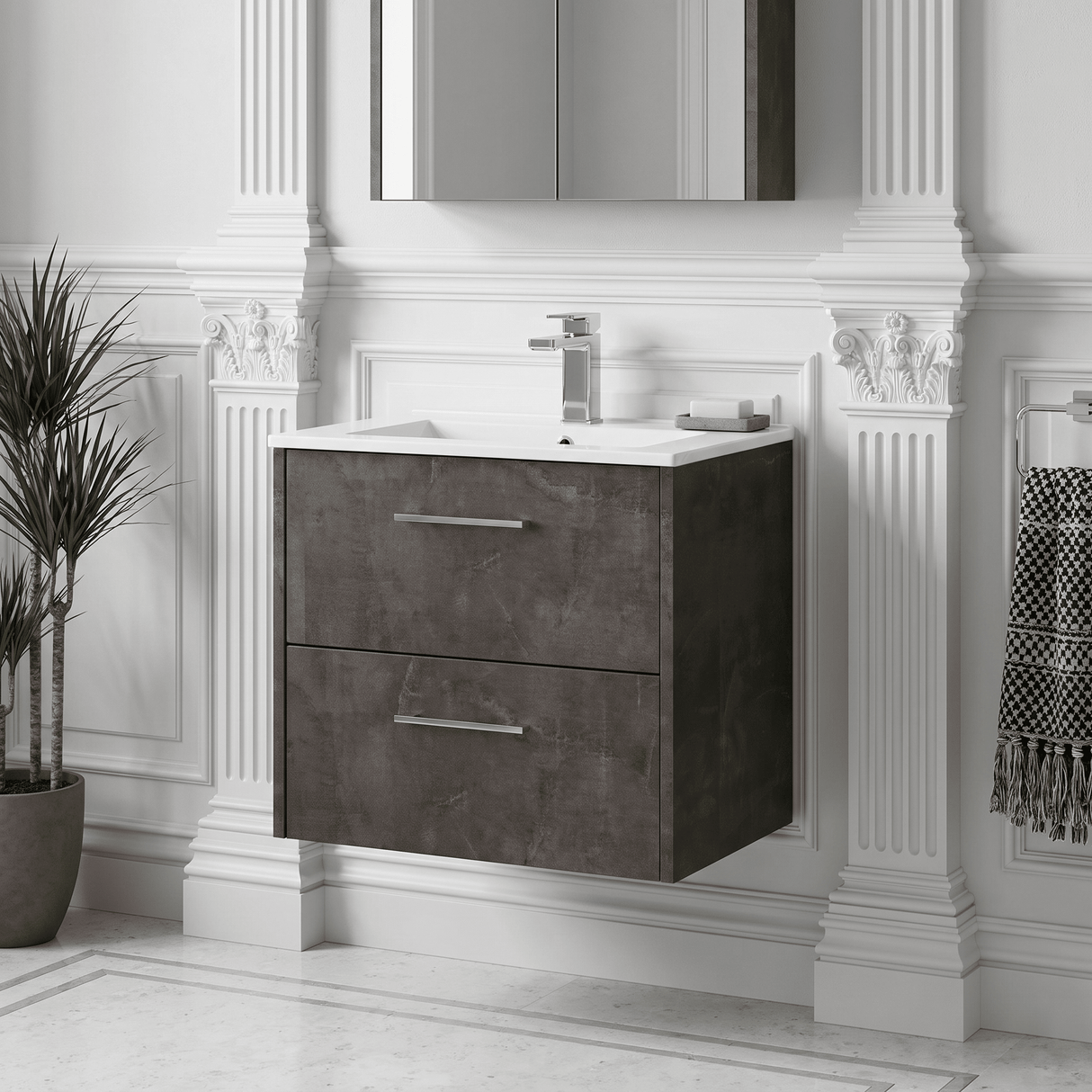 [BFPF2624B] Winshill Contemporary 2 Drawer Wall Hung Vanity Unit with Minimalist Basin, Choice of Size and Colour