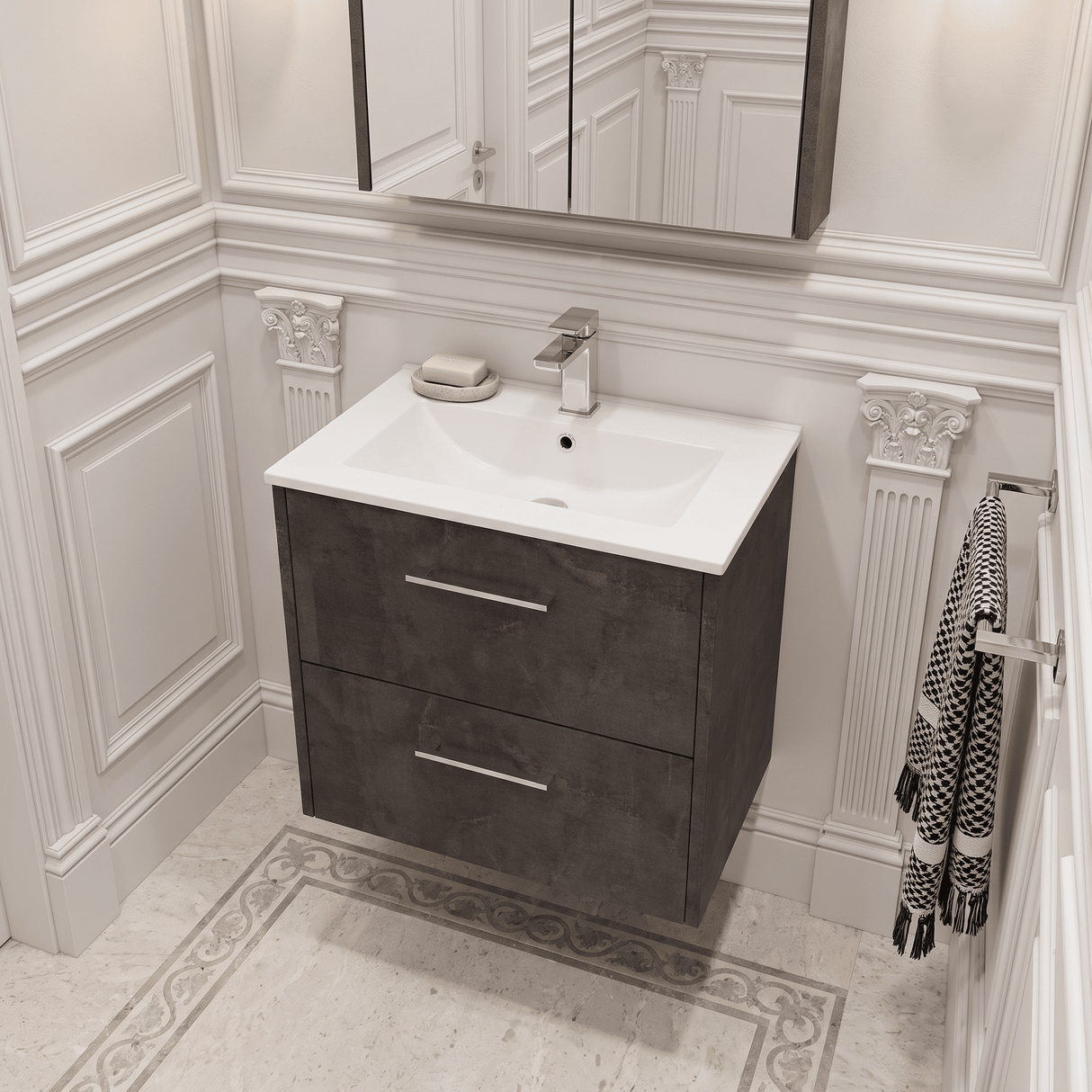 [BFPF2624B] Winshill Contemporary 2 Drawer Wall Hung Vanity Unit with Minimalist Basin, Choice of Size and Colour