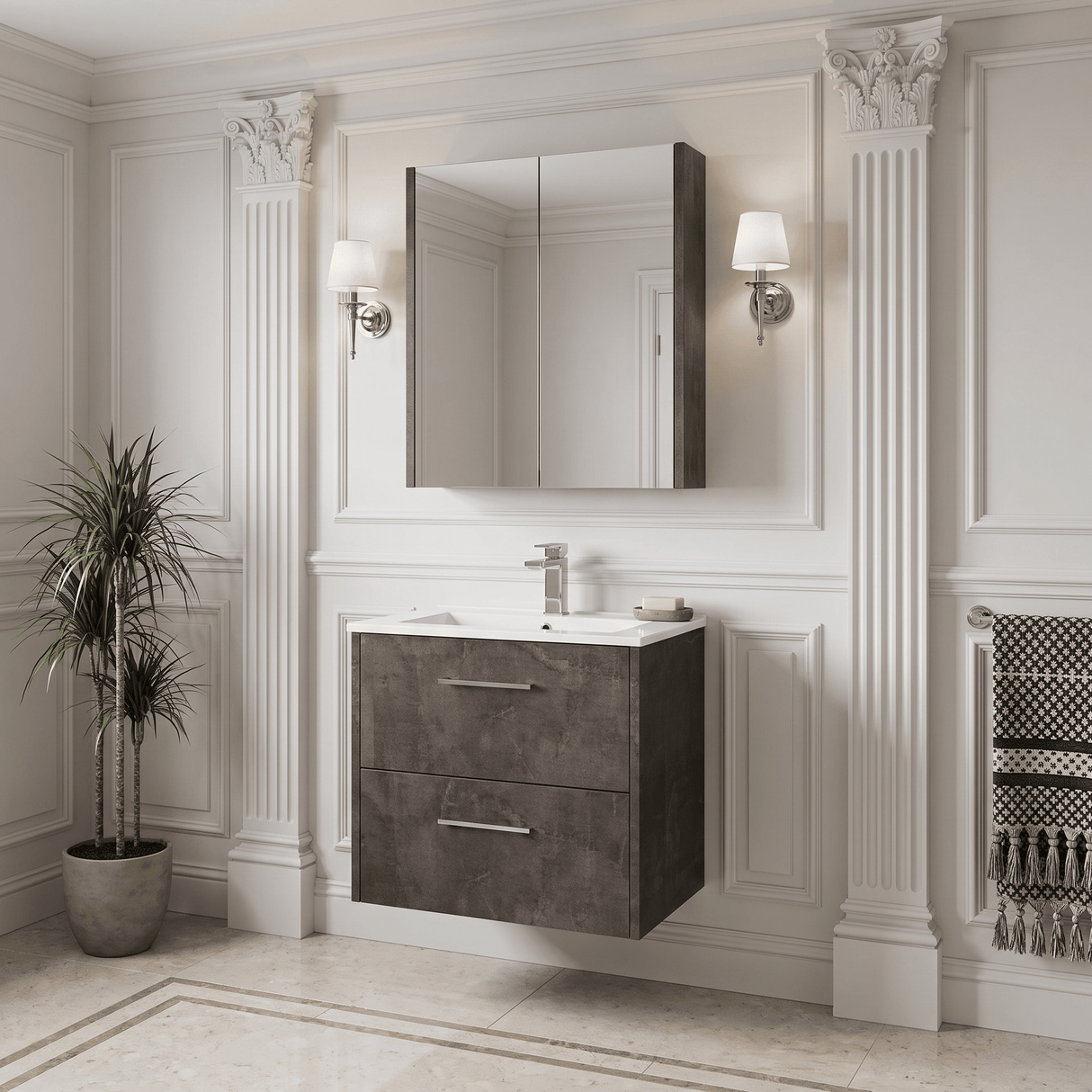 [BFPF2624B] Winshill Contemporary 2 Drawer Wall Hung Vanity Unit with Minimalist Basin, Choice of Size and Colour