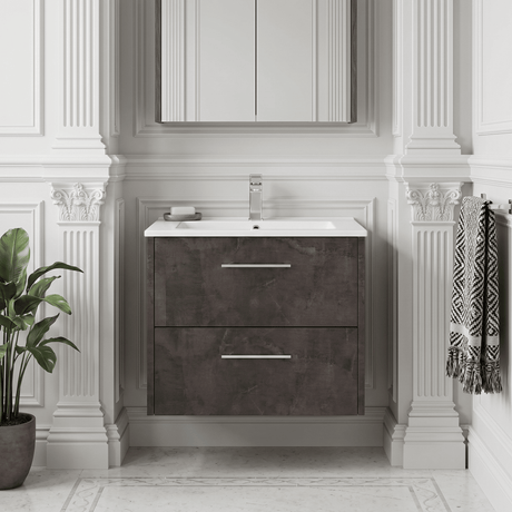 [BFPF2624B] Winshill Contemporary 2 Drawer Wall Hung Vanity Unit with Minimalist Basin, Choice of Size and Colour - Silo