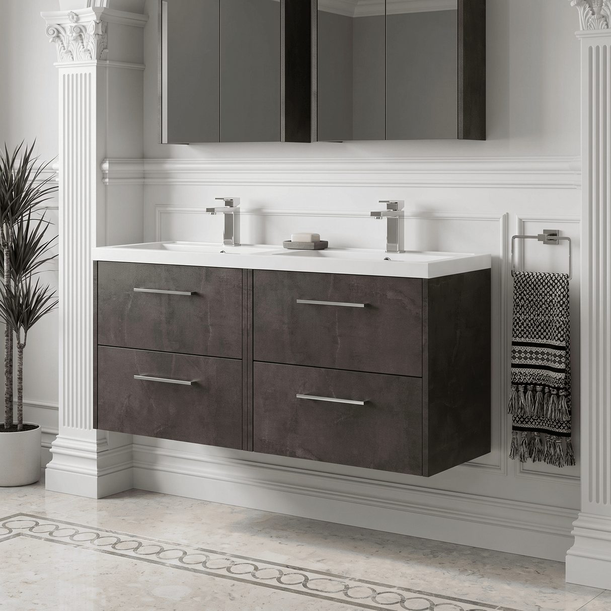 [BFPF2624C] Winshill Contemporary 4 Drawer 1200mm Wall Hung Vanity Unit with Double Basin - Choice of Colour