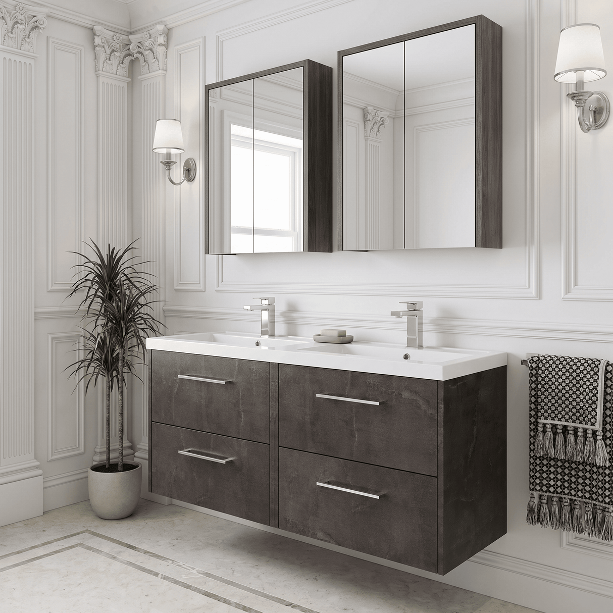 [BFPF2624C] Winshill Contemporary 4 Drawer 1200mm Wall Hung Vanity Unit with Double Basin - Choice of Colour