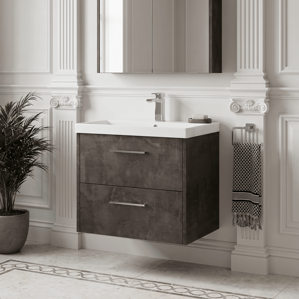 [BFPF2624D] Winshill Contemporary 2 Drawer Wall Hung Vanity Unit with Thin Edge Basin - Choice of Size and Colour