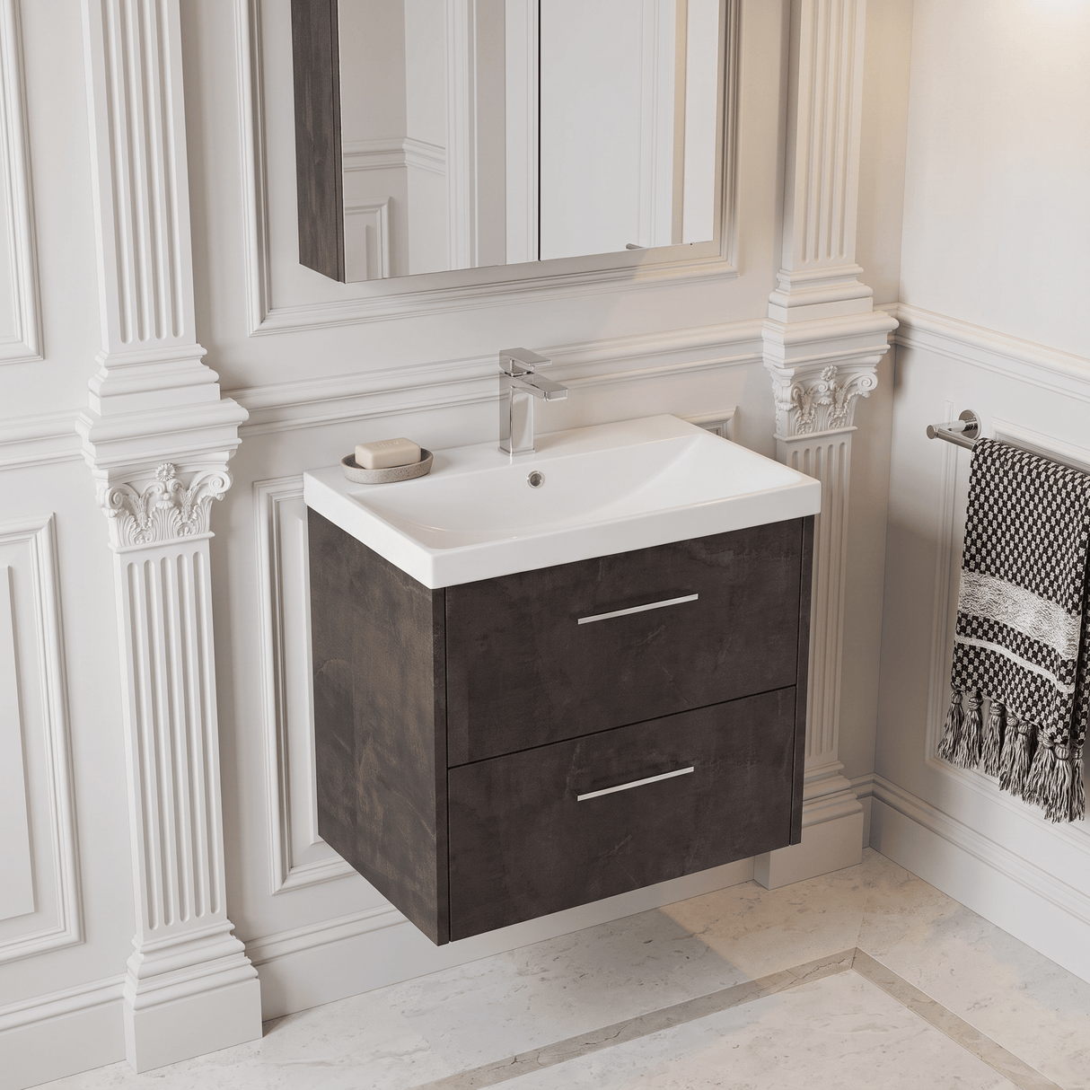 [BFPF2624D] Winshill Contemporary 2 Drawer Wall Hung Vanity Unit with Thin Edge Basin - Choice of Size and Colour
