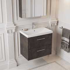 [BFPF2624D] Winshill Contemporary 2 Drawer Wall Hung Vanity Unit with Thin Edge Basin - Choice of Size and Colour