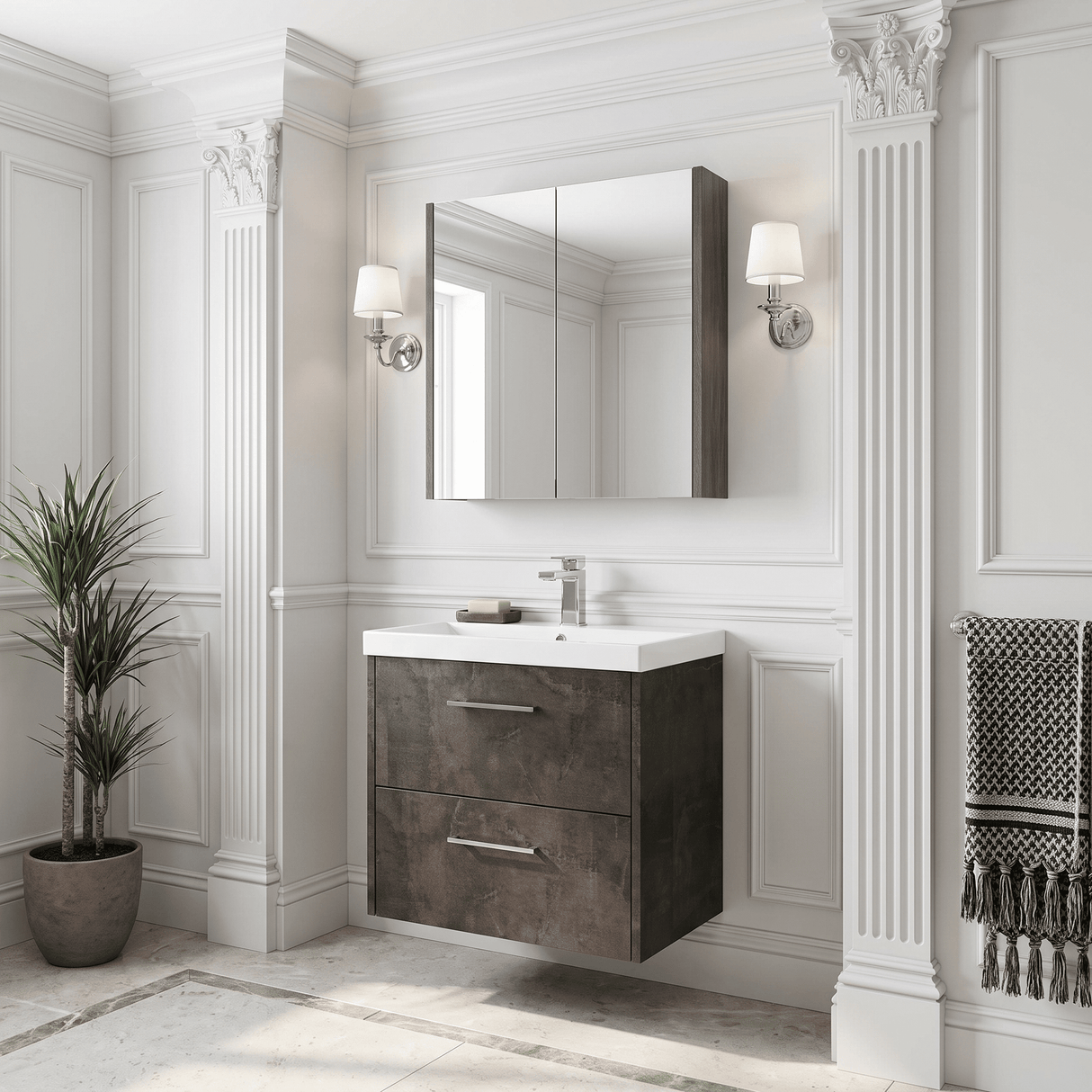 [BFPF2624D] Winshill Contemporary 2 Drawer Wall Hung Vanity Unit with Thin Edge Basin - Choice of Size and Colour