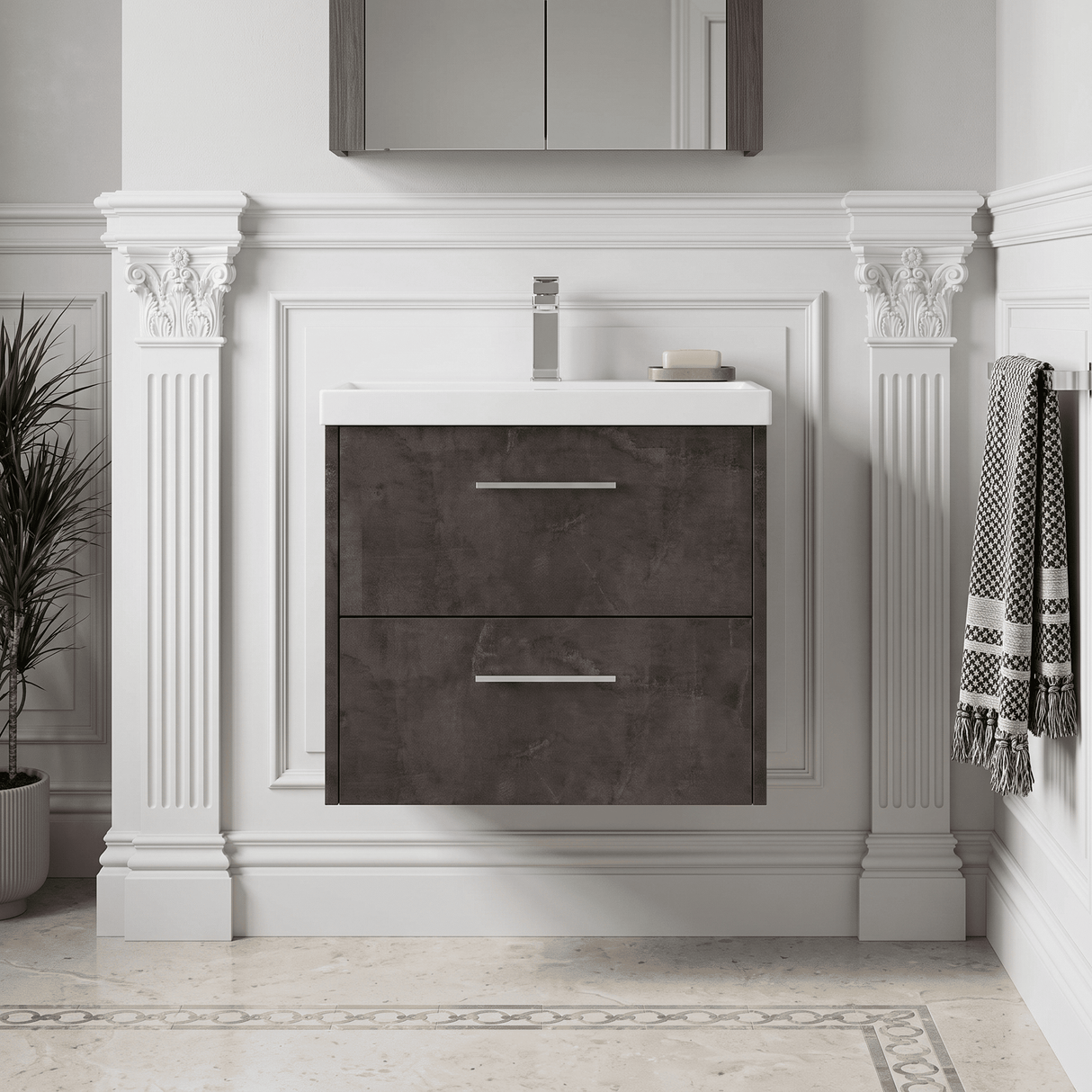 [BFPF2624D] Winshill Contemporary 2 Drawer Wall Hung Vanity Unit with Thin Edge Basin - Choice of Size and Colour - Silo