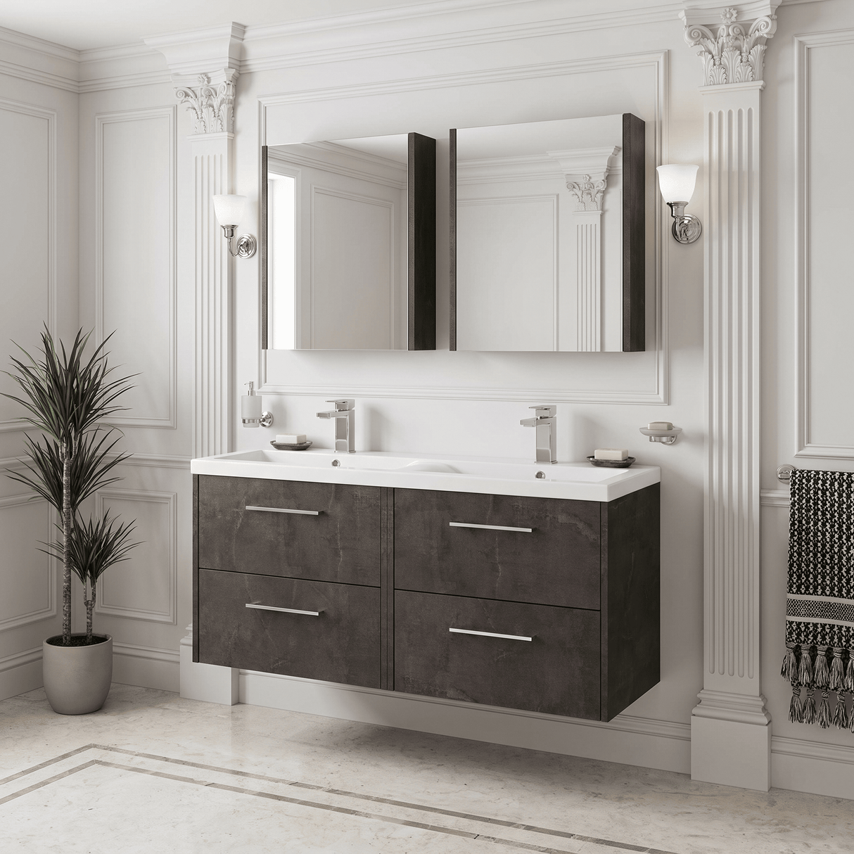 [BFPF2624F] Winshill Contemporary 4 Drawer Wall Hung Vanity Unit with Double Basin, 1200mm, Choice of Colour