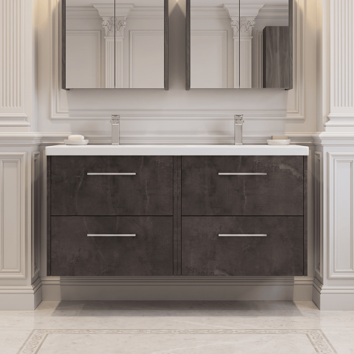 [BFPF2624F] Winshill Contemporary 4 Drawer Wall Hung Vanity Unit with Double Basin, 1200mm, Choice of Colour - Silo