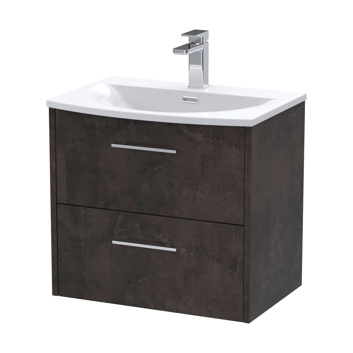 [BFPF2624G] Winshill Contemporary 2 Drawer Wall Hung Vanity Unit with Curved Basin, Choice of Colour - Cutout
