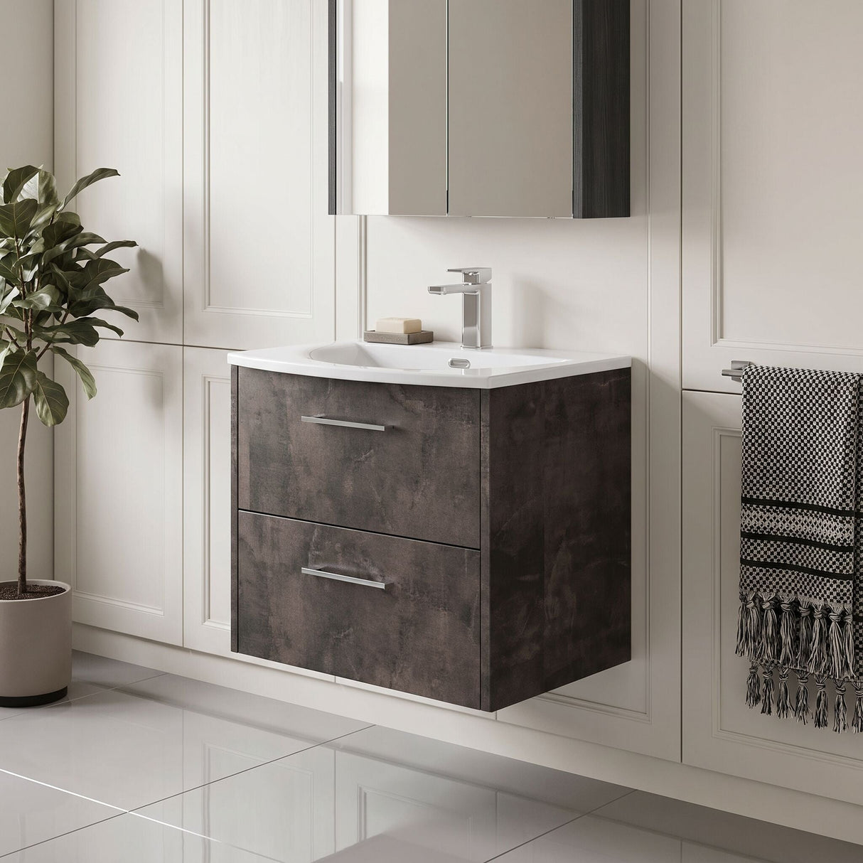[BFPF2624G] Winshill Contemporary 2 Drawer Wall Hung Vanity Unit with Curved Basin, Choice of Colour
