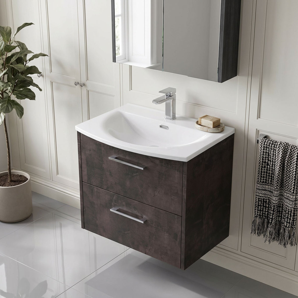 [BFPF2624G] Winshill Contemporary 2 Drawer Wall Hung Vanity Unit with Curved Basin, Choice of Colour