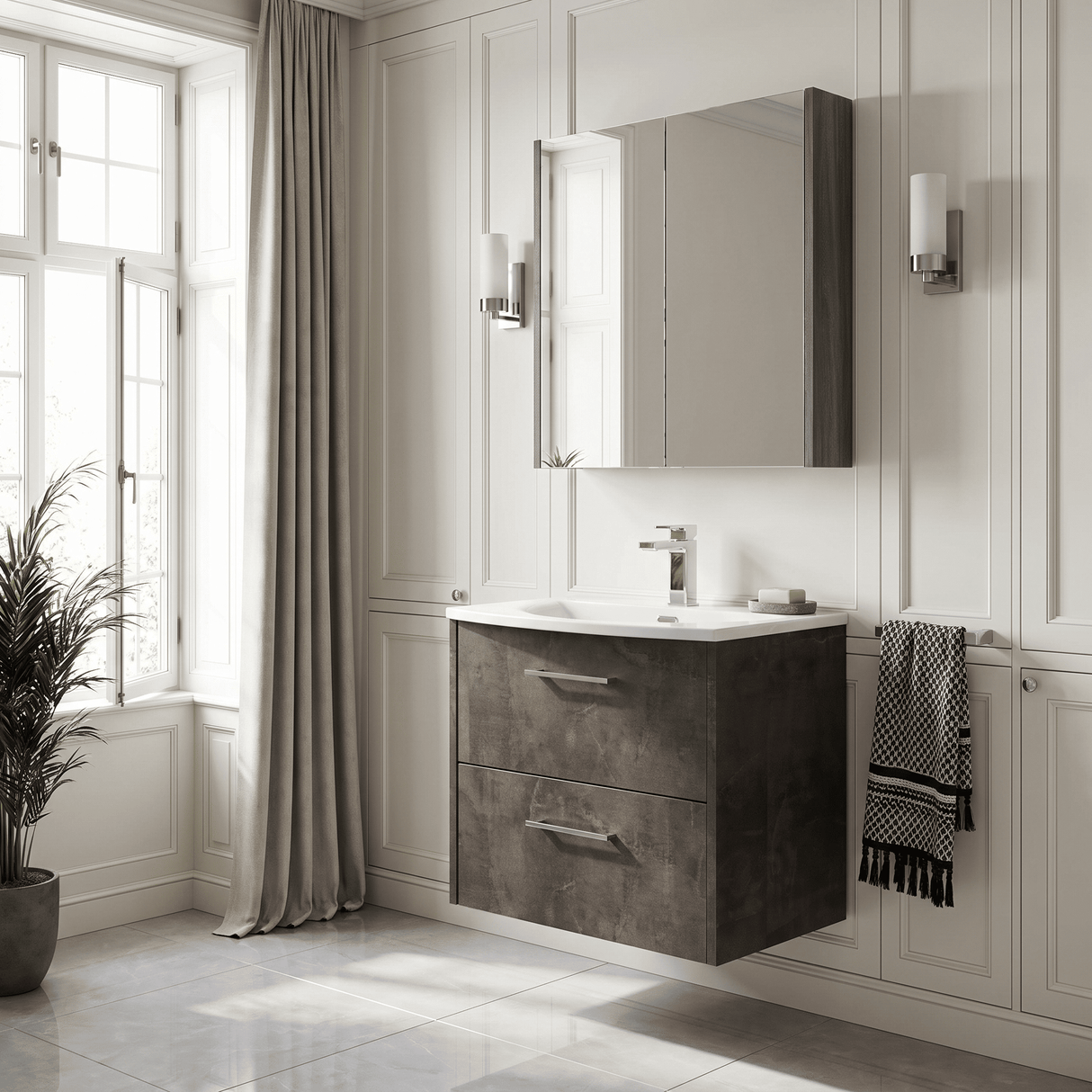 [BFPF2624G] Winshill Contemporary 2 Drawer Wall Hung Vanity Unit with Curved Basin, Choice of Colour