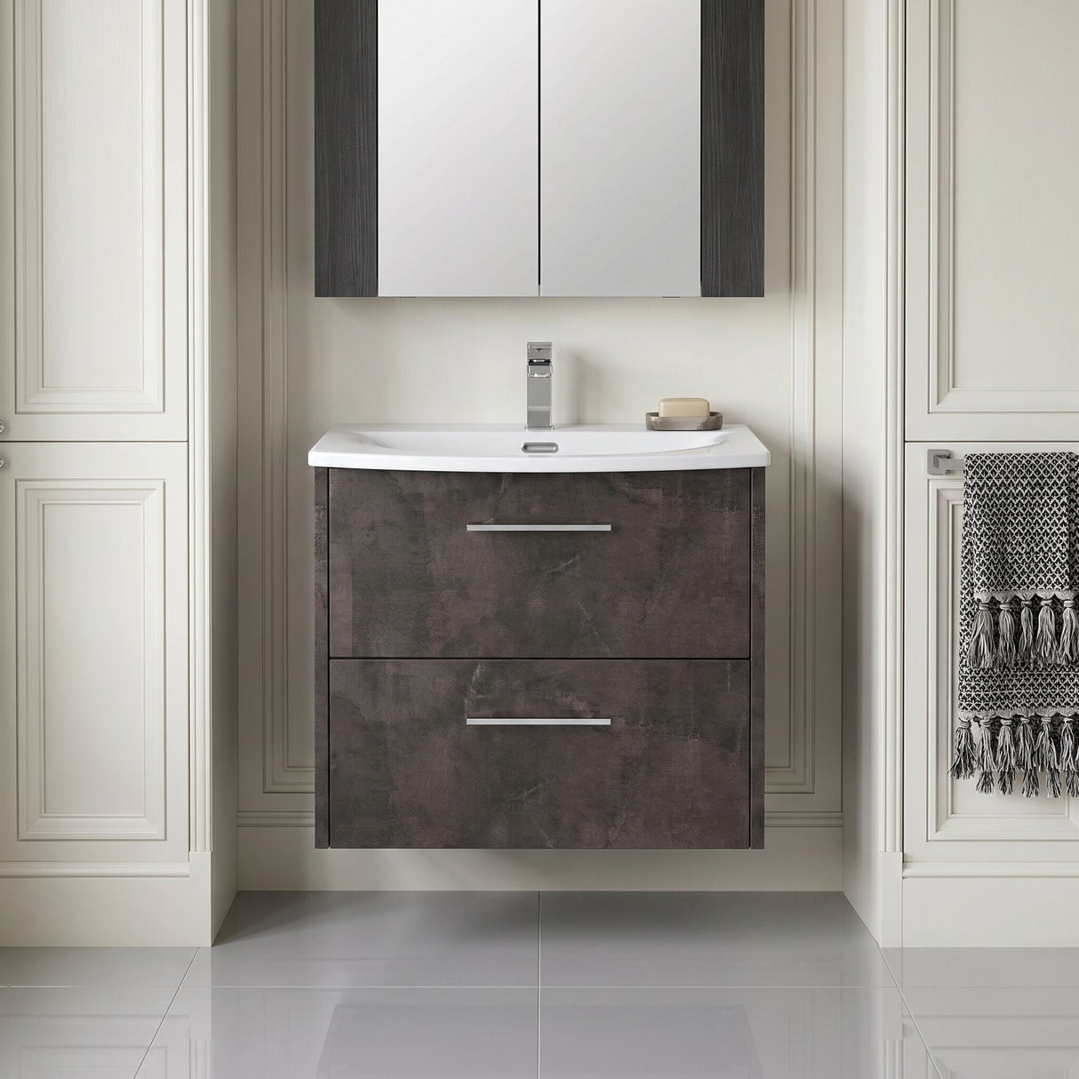 [BFPF2624G] Winshill Contemporary 2 Drawer Wall Hung Vanity Unit with Curved Basin, Choice of Colour - Silo