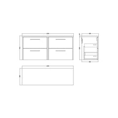 [BFPF2624LCM2] Winshill Contemporary 4 Drawer Wall Hung Vanity Unit with Carrera Marble Laminate Worktop - Choice of Colour - Technical Drawing