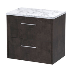[BFPF2624LCM] Winshill Contemporary 2 Drawer Wall Hung Vanity Unit with Carrera Marble Laminate Worktop - Choice of Colour - Cutout