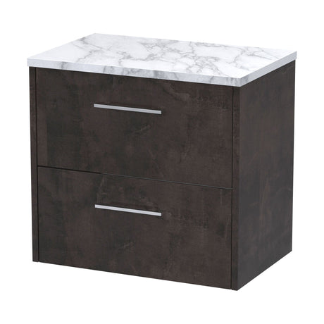 [BFPF2624LCM] Winshill Contemporary 2 Drawer Wall Hung Vanity Unit with Carrera Marble Laminate Worktop - Choice of Colour - Cutout