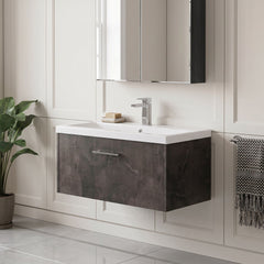 [BFPF2625A] Winshill Contemporary 1 Drawer Wall Hung Vanity Unit with Mid-Edge Basin - Choice of Size and Colour