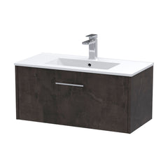[BFPF2625B] Winshill Wall Hung 1 Drawer Vanity Unit with 1 Tap Hole Minimalist Basin, Choice of Size and Colour - Cutout