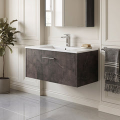 [BFPF2625B] Winshill Wall Hung 1 Drawer Vanity Unit with 1 Tap Hole Minimalist Basin, Choice of Size and Colour