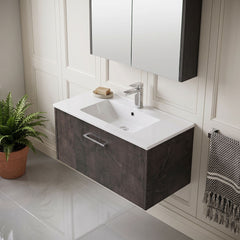 [BFPF2625B] Winshill Wall Hung 1 Drawer Vanity Unit with 1 Tap Hole Minimalist Basin, Choice of Size and Colour