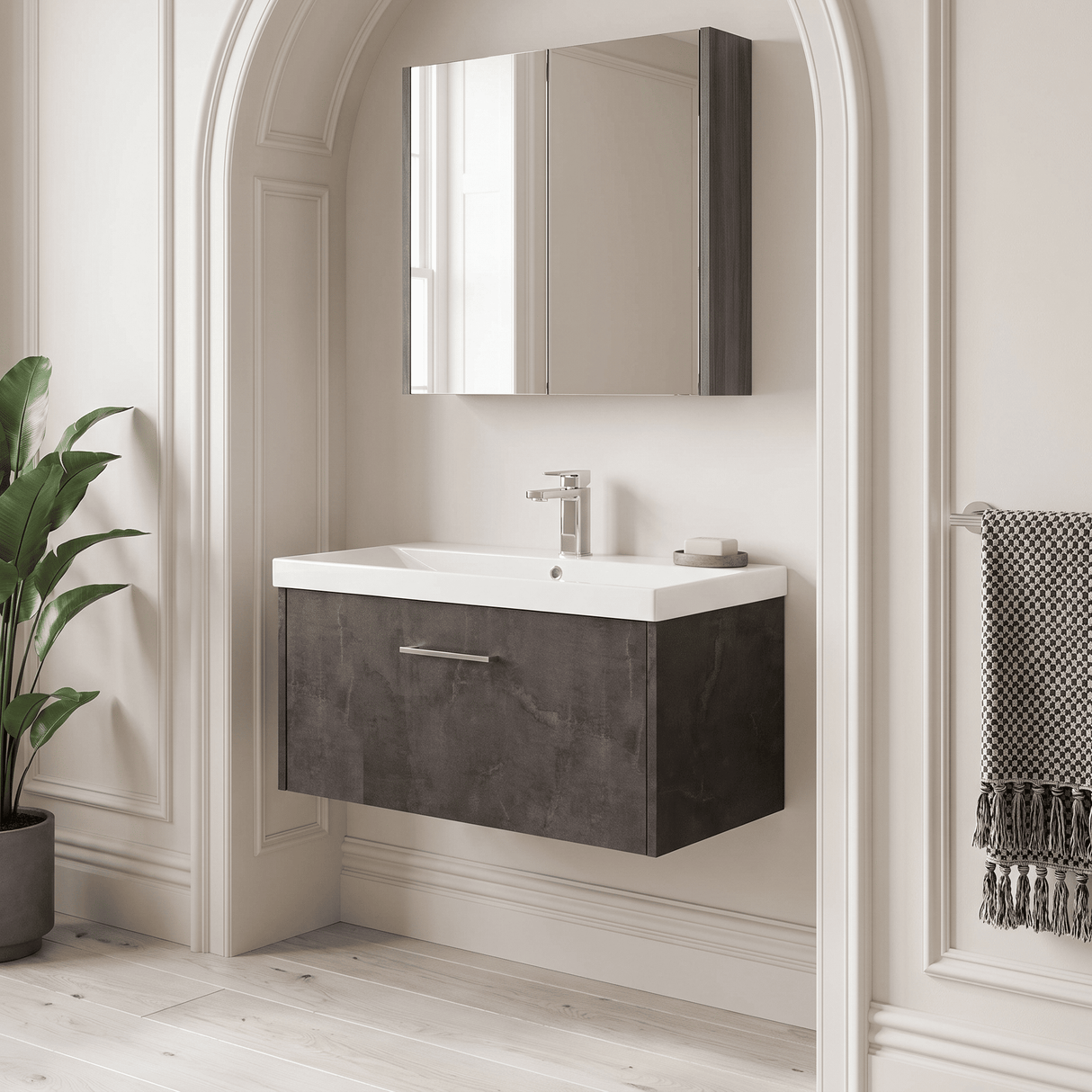[BFPF2625D] Winshill Contemporary 1 Drawer Wall Hung Vanity Unit with Thin Edge Basin - Choice of Size and Colour
