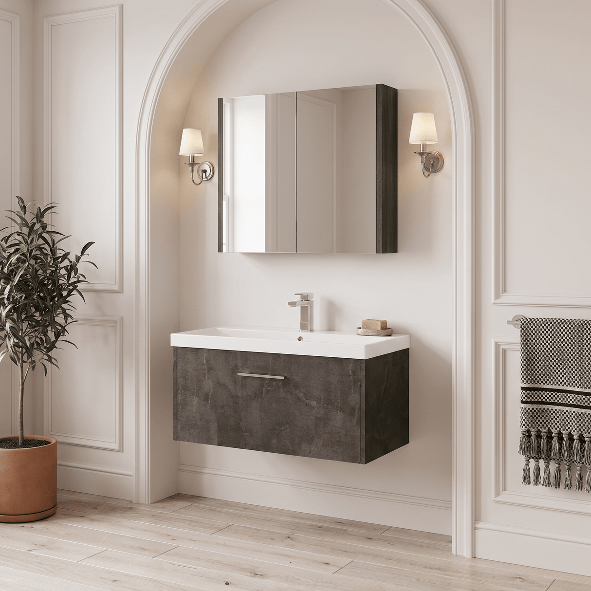 [BFPF2625D] Winshill Contemporary 1 Drawer Wall Hung Vanity Unit with Thin Edge Basin - Choice of Size and Colour
