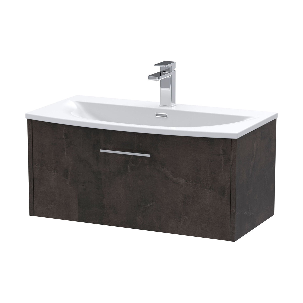 [BFPF2625G] Winshill Contemporary 1 Drawer Wall Hung Vanity Unit with Curved Basin, Choice of Size and Colour - Cutout
