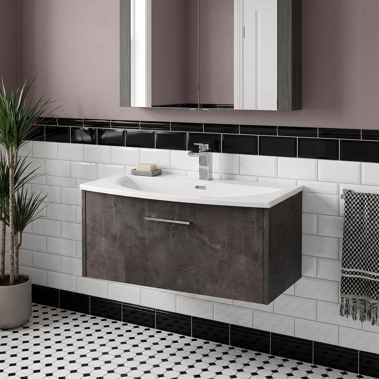 [BFPF2625G] Winshill Contemporary 1 Drawer Wall Hung Vanity Unit with Curved Basin, Choice of Size and Colour