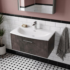 [BFPF2625G] Winshill Contemporary 1 Drawer Wall Hung Vanity Unit with Curved Basin, Choice of Size and Colour