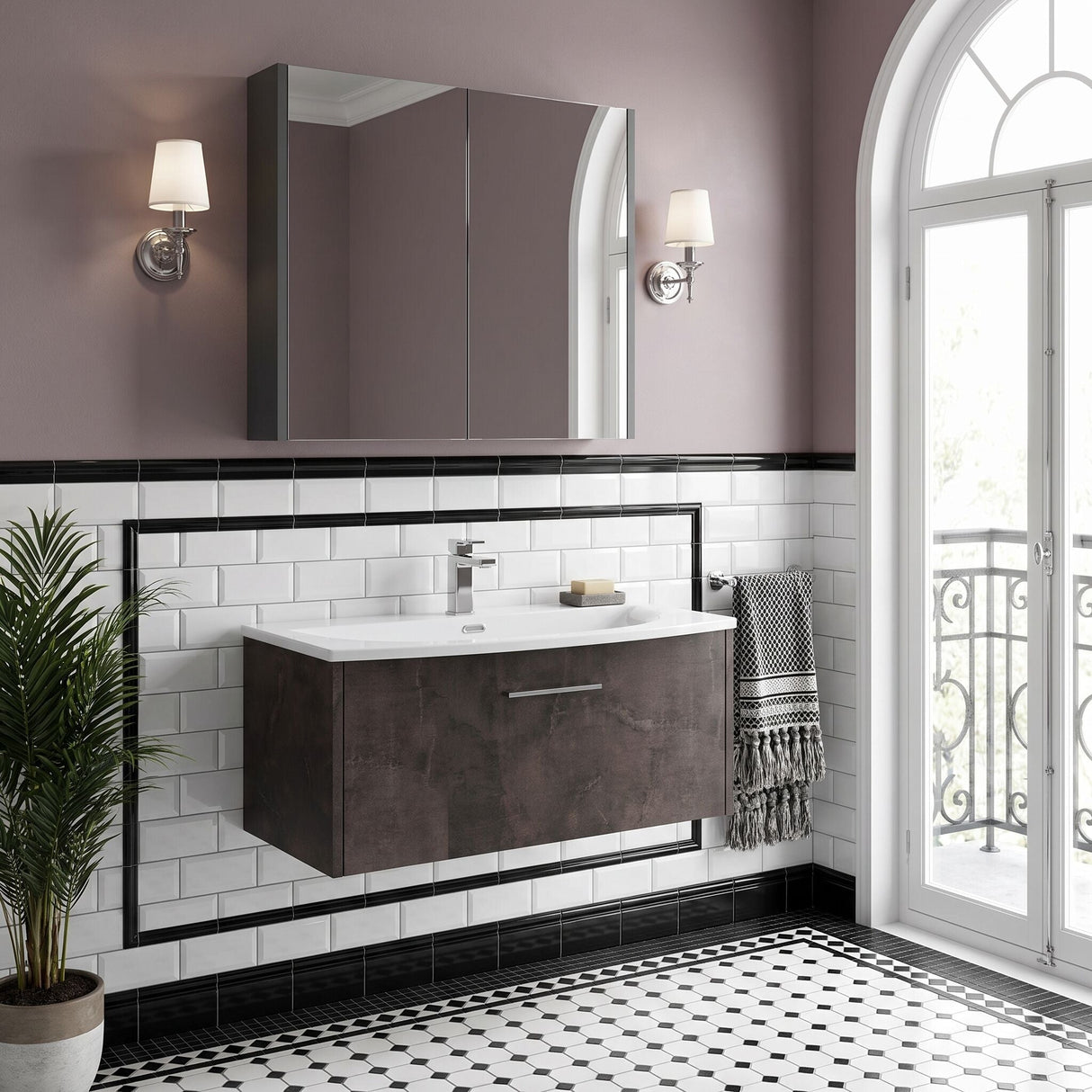 [BFPF2625G] Winshill Contemporary 1 Drawer Wall Hung Vanity Unit with Curved Basin, Choice of Size and Colour