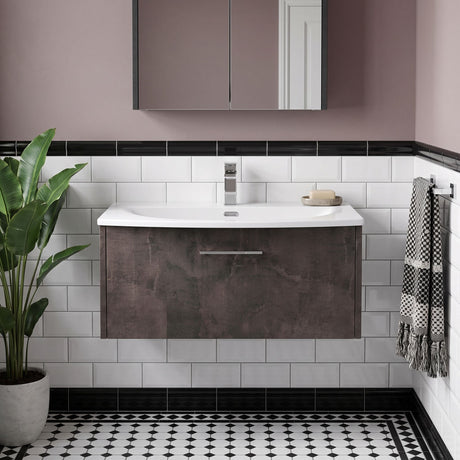 [BFPF2625G] Winshill Contemporary 1 Drawer Wall Hung Vanity Unit with Curved Basin, Choice of Size and Colour - Silo