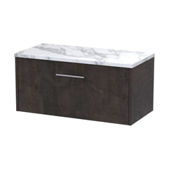 [BFPF2625LCM] Winshill Contemporary 1 Drawer Wall Hung Vanity Unit with Carrera Marble Laminate Worktop - Choice of Size and Colour - Cutout
