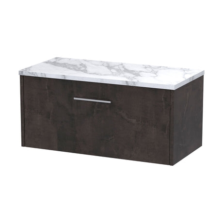 [BFPF2625LCM] Winshill Contemporary 1 Drawer Wall Hung Vanity Unit with Carrera Marble Laminate Worktop - Choice of Size and Colour - Cutout