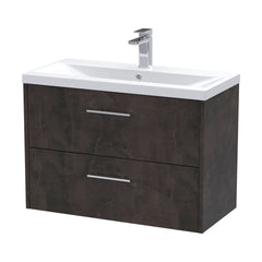 [BFPF2626A] Winshill Contemporary 2 Drawer Wall Hung Vanity Unit with Mid-Edge Basin - Choice of Size and Colour - Cutout