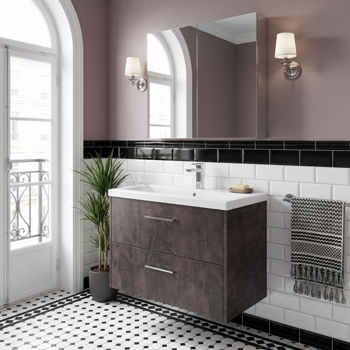 [BFPF2626A] Winshill Contemporary 2 Drawer Wall Hung Vanity Unit with Mid-Edge Basin - Choice of Size and Colour