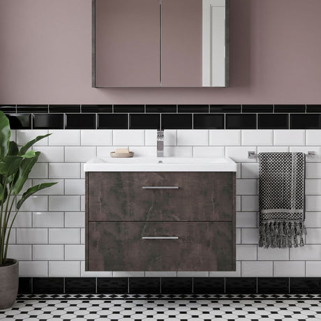 [BFPF2626A] Winshill Contemporary 2 Drawer Wall Hung Vanity Unit with Mid-Edge Basin - Choice of Size and Colour - Silo