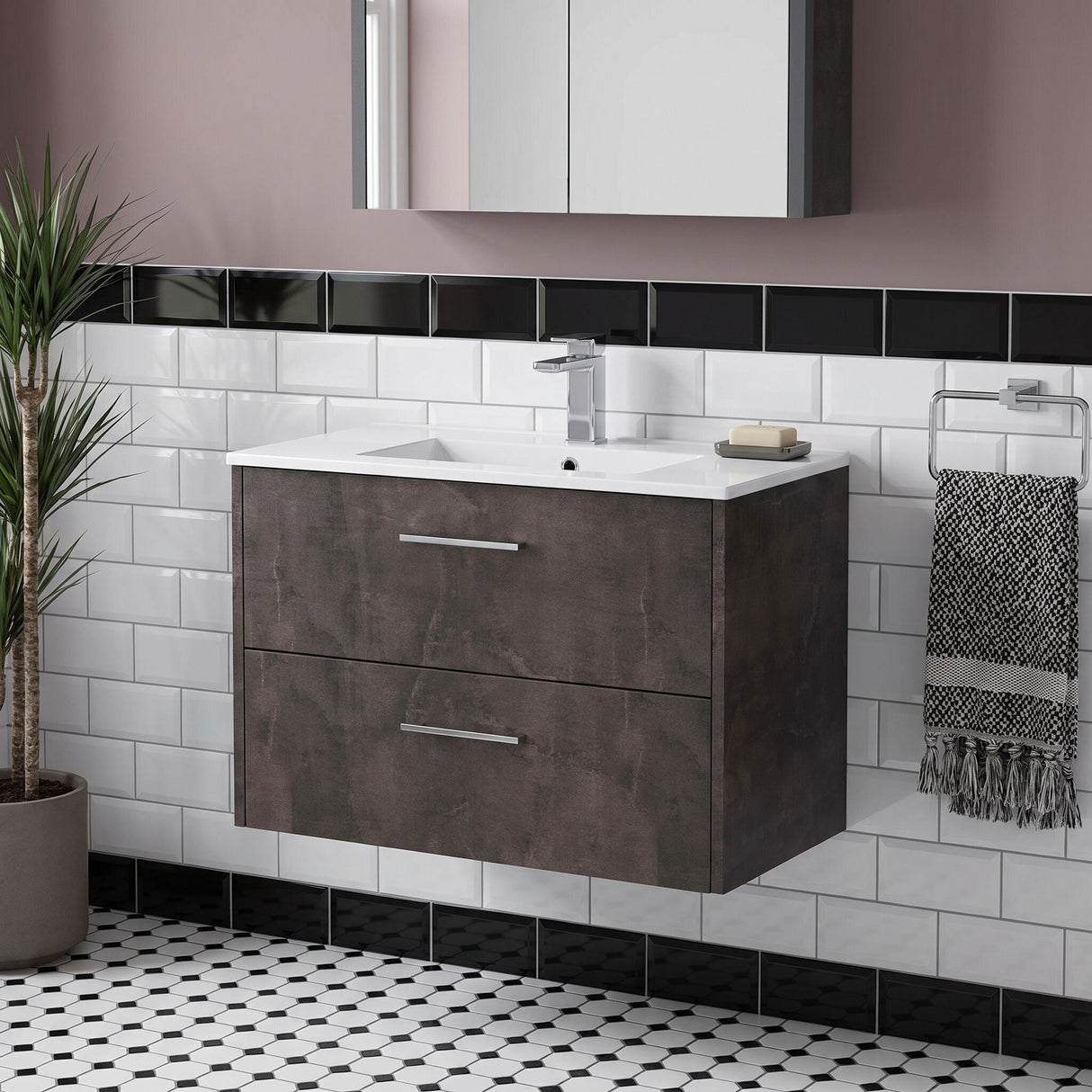 [BFPF2626B] Winshill Contemporary 2 Drawer Wall Hung Vanity Unit with Minimalist Basin, Choice of Size and Colour