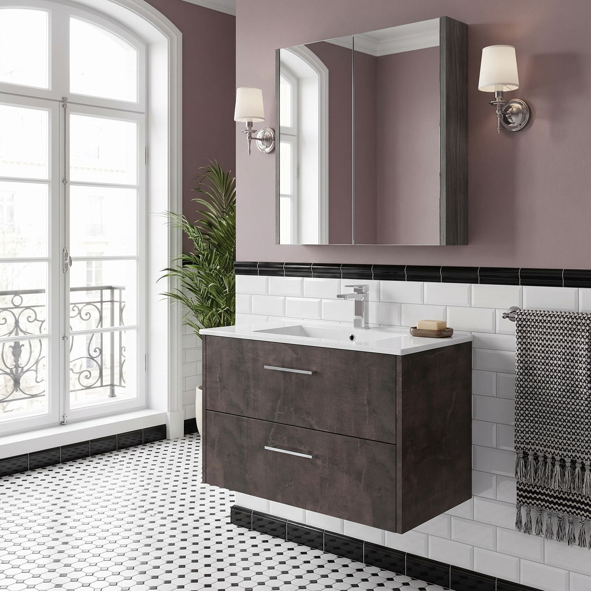 [BFPF2626B] Winshill Contemporary 2 Drawer Wall Hung Vanity Unit with Minimalist Basin, Choice of Size and Colour