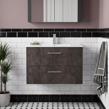 [BFPF2626B] Winshill Contemporary 2 Drawer Wall Hung Vanity Unit with Minimalist Basin, Choice of Size and Colour - Silo