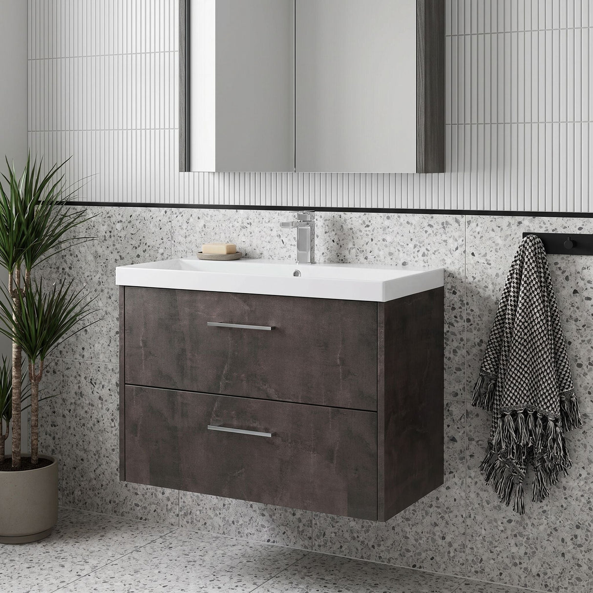 [BFPF2626D] Winshill Contemporary 2 Drawer Wall Hung Vanity Unit with Thin Edge Basin - Choice of Size and Colour