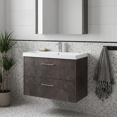 [BFPF2626D] Winshill Contemporary 2 Drawer Wall Hung Vanity Unit with Thin Edge Basin - Choice of Size and Colour
